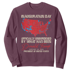 47th President Donald Trump Inauguration Day 2025 Sweatshirt Officially Unburdened By What Has Been American Maps TS11 Maroon Print Your Wear