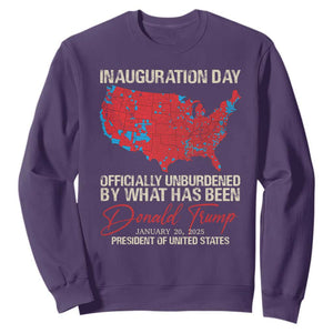 47th President Donald Trump Inauguration Day 2025 Sweatshirt Officially Unburdened By What Has Been American Maps TS11 Purple Print Your Wear