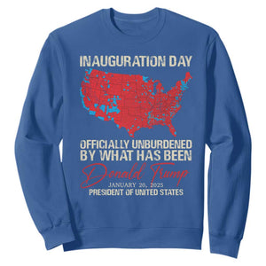 47th President Donald Trump Inauguration Day 2025 Sweatshirt Officially Unburdened By What Has Been American Maps TS11 Royal Blue Print Your Wear