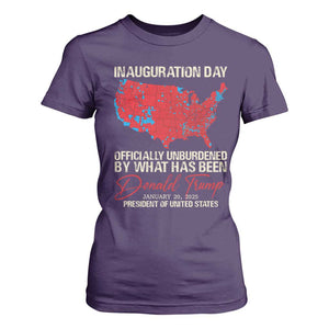47th President Donald Trump Inauguration Day 2025 T Shirt For Women Officially Unburdened By What Has Been American Maps TS11 Purple Print Your Wear