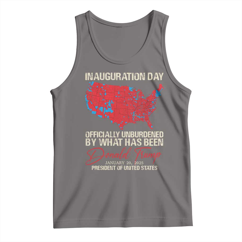 47th President Donald Trump Inauguration Day 2025 Tank Top Officially Unburdened By What Has Been American Maps TS11 Deep Heather Print Your Wear