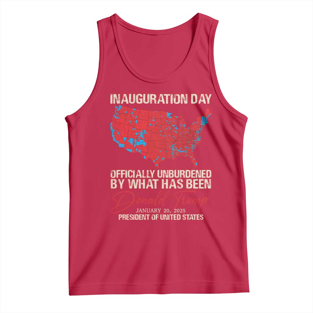 47th President Donald Trump Inauguration Day 2025 Tank Top Officially Unburdened By What Has Been American Maps TS11 Red Print Your Wear