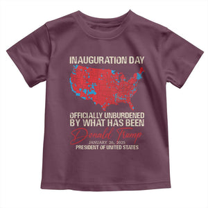 47th President Donald Trump Inauguration Day 2025 Toddler T Shirt Officially Unburdened By What Has Been American Maps TS11 Maroon Print Your Wear