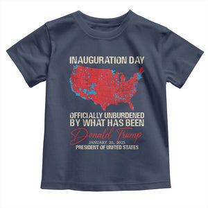 47th President Donald Trump Inauguration Day 2025 Toddler T Shirt Officially Unburdened By What Has Been American Maps TS11 Navy Print Your Wear