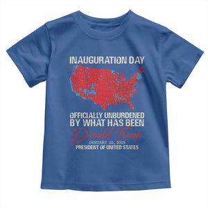 47th President Donald Trump Inauguration Day 2025 Toddler T Shirt Officially Unburdened By What Has Been American Maps TS11 Royal Blue Print Your Wear