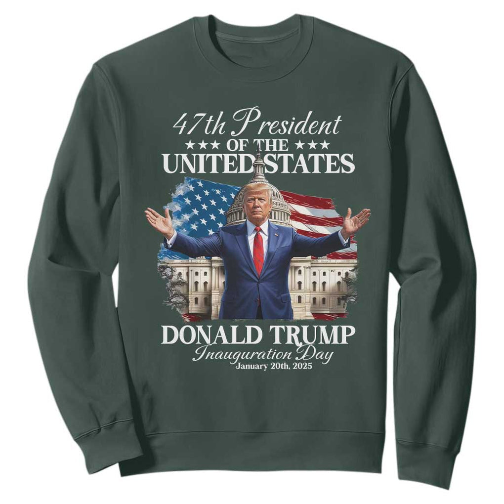 47th President Donald Trump Inauguration Day 2025 Sweatshirt United States Capitol American Flag Memorabilia TS11 Dark Forest Green Print Your Wear