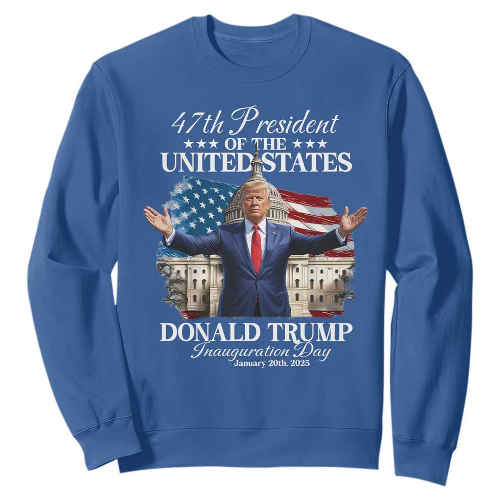 47th President Donald Trump Inauguration Day 2025 Sweatshirt United States Capitol American Flag Memorabilia TS11 Royal Blue Print Your Wear