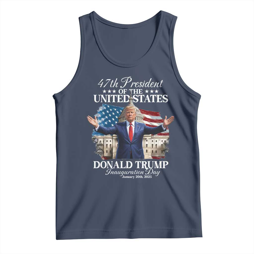 47th President Donald Trump Inauguration Day 2025 Tank Top United States Capitol American Flag Memorabilia TS11 Navy Print Your Wear