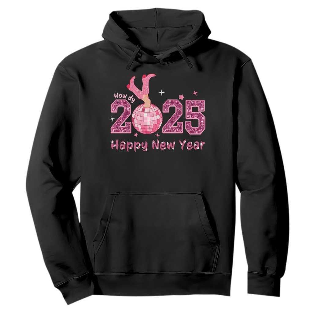 Funny Howdy 2025 Happy New Year Hoodie Cowgirl New Year's Eve Party Disco Ball TS11 Black Print Your Wear