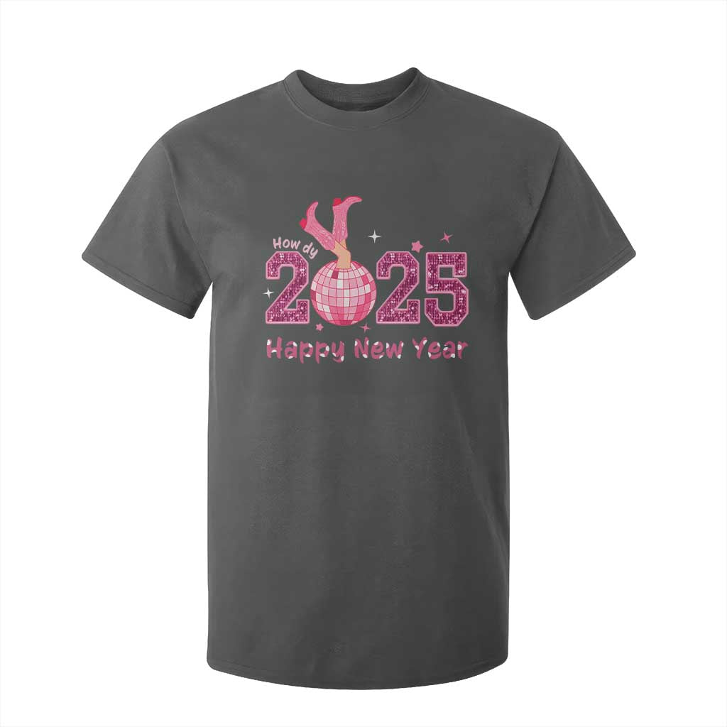 Funny Howdy 2025 Happy New Year T Shirt For Kid Cowgirl New Year's Eve Party Disco Ball TS11 Dark Heather Print Your Wear