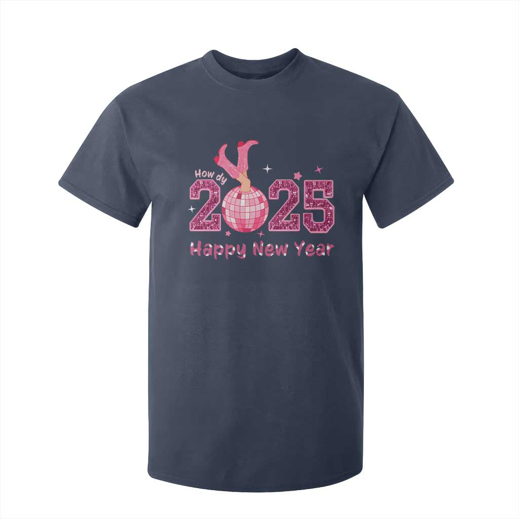 Funny Howdy 2025 Happy New Year T Shirt For Kid Cowgirl New Year's Eve Party Disco Ball TS11 Navy Print Your Wear