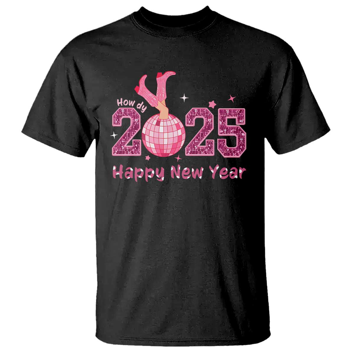 Funny Howdy 2025 Happy New Year T Shirt Cowgirl New Year's Eve Party Disco Ball TS11 Black Print Your Wear