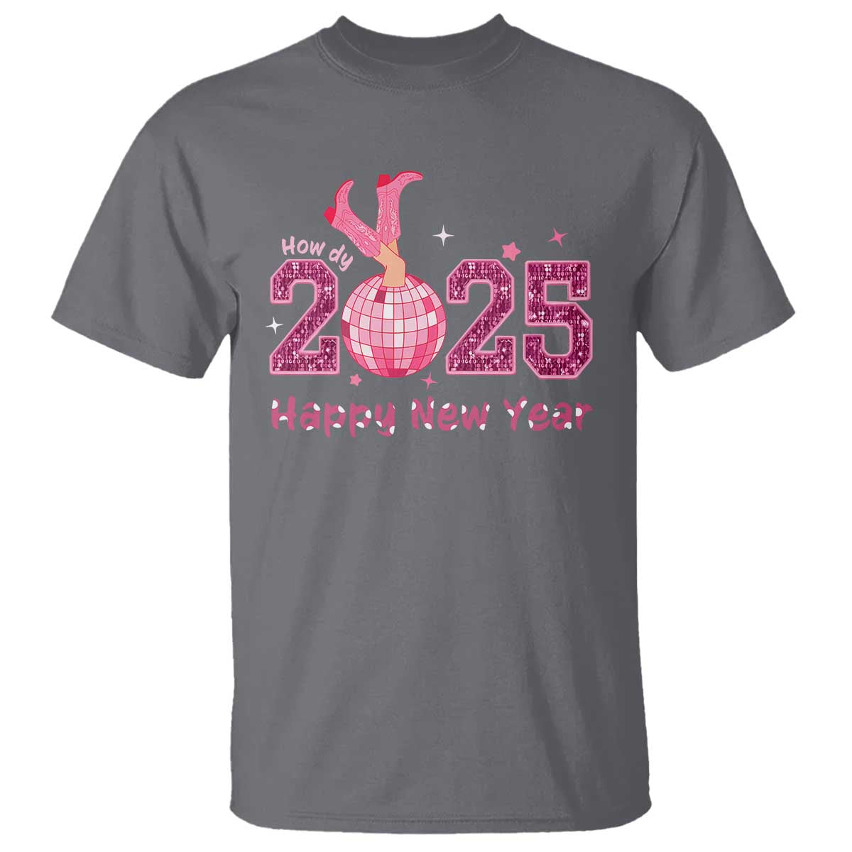 Funny Howdy 2025 Happy New Year T Shirt Cowgirl New Year's Eve Party Disco Ball TS11 Charcoal Print Your Wear
