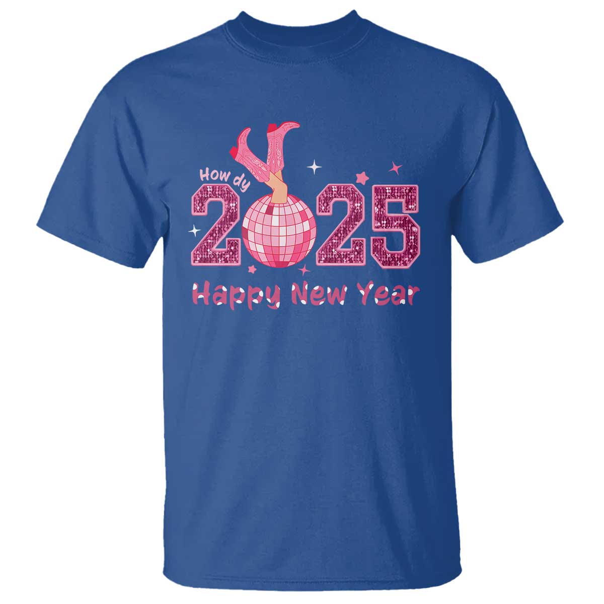 Funny Howdy 2025 Happy New Year T Shirt Cowgirl New Year's Eve Party Disco Ball TS11 Royal Blue Print Your Wear