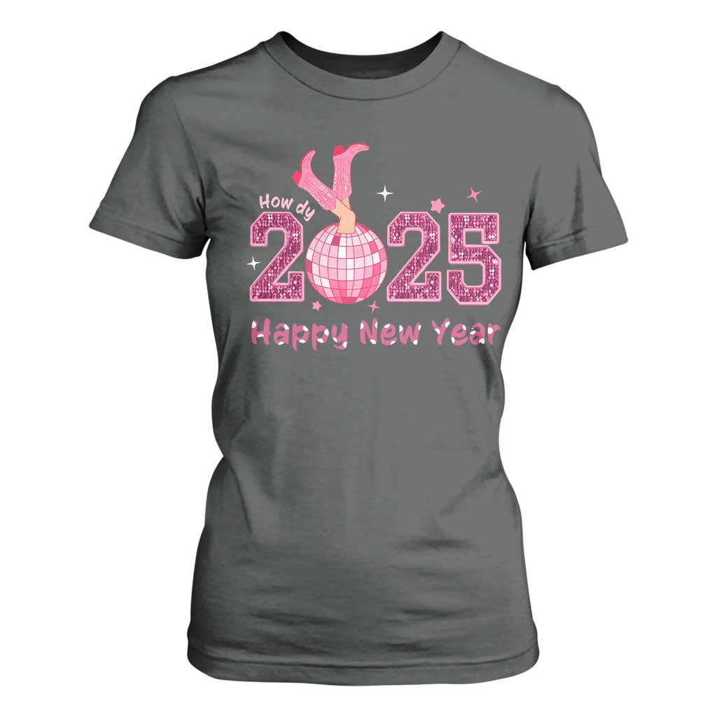 Funny Howdy 2025 Happy New Year T Shirt For Women Cowgirl New Year's Eve Party Disco Ball TS11 Dark Heather Print Your Wear