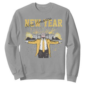 Funny Trump New Year New America 2025 Sweatshirt TS11 Sport Gray Print Your Wear