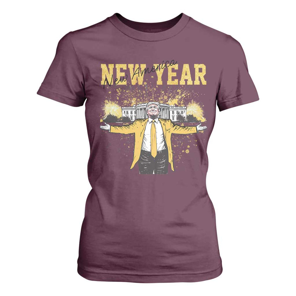 Funny Trump New Year New America 2025 T Shirt For Women TS11 Maroon Print Your Wear