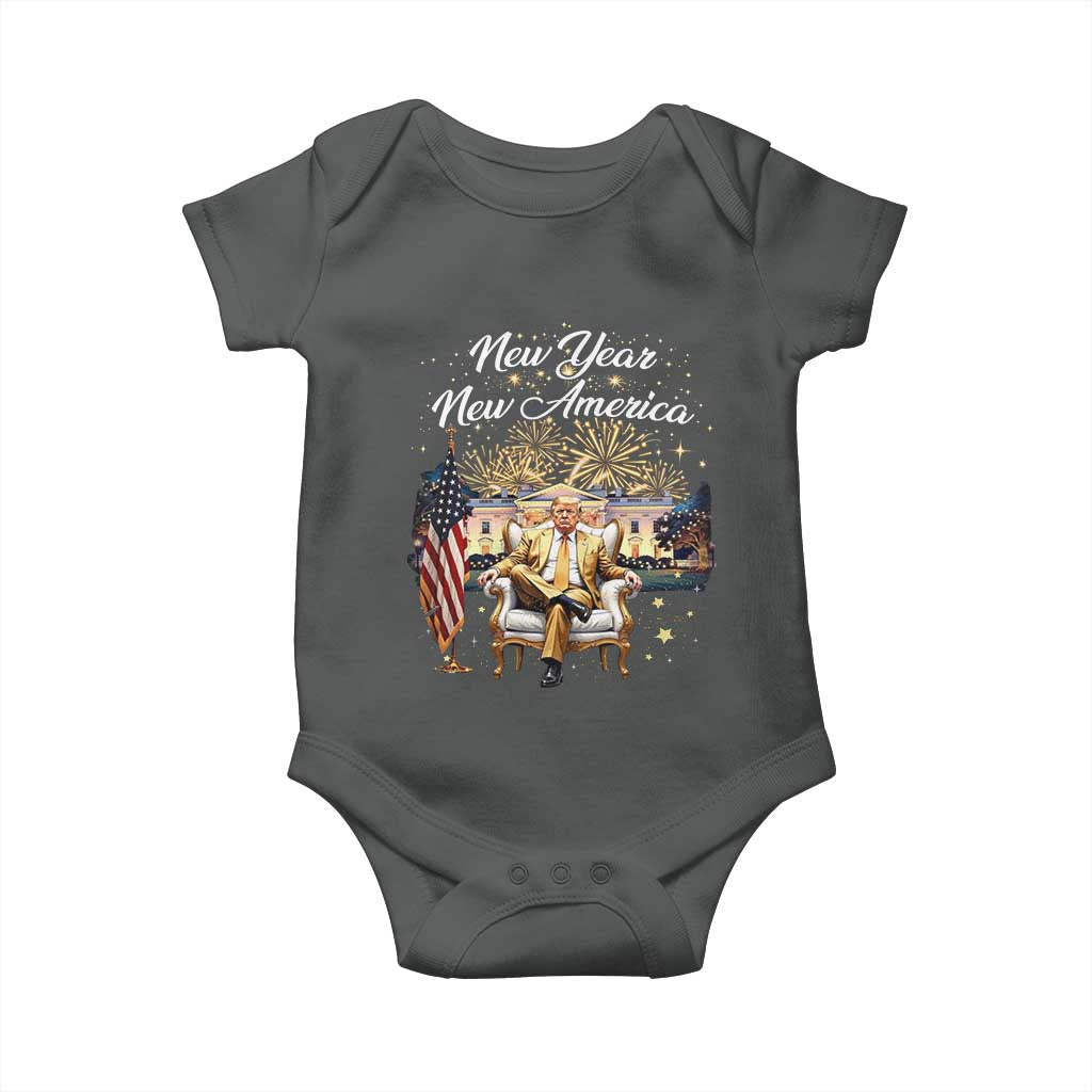 Funny Trump New Year New America 2025 Baby Onesie White House American Flag TS11 Dark Heather Print Your Wear
