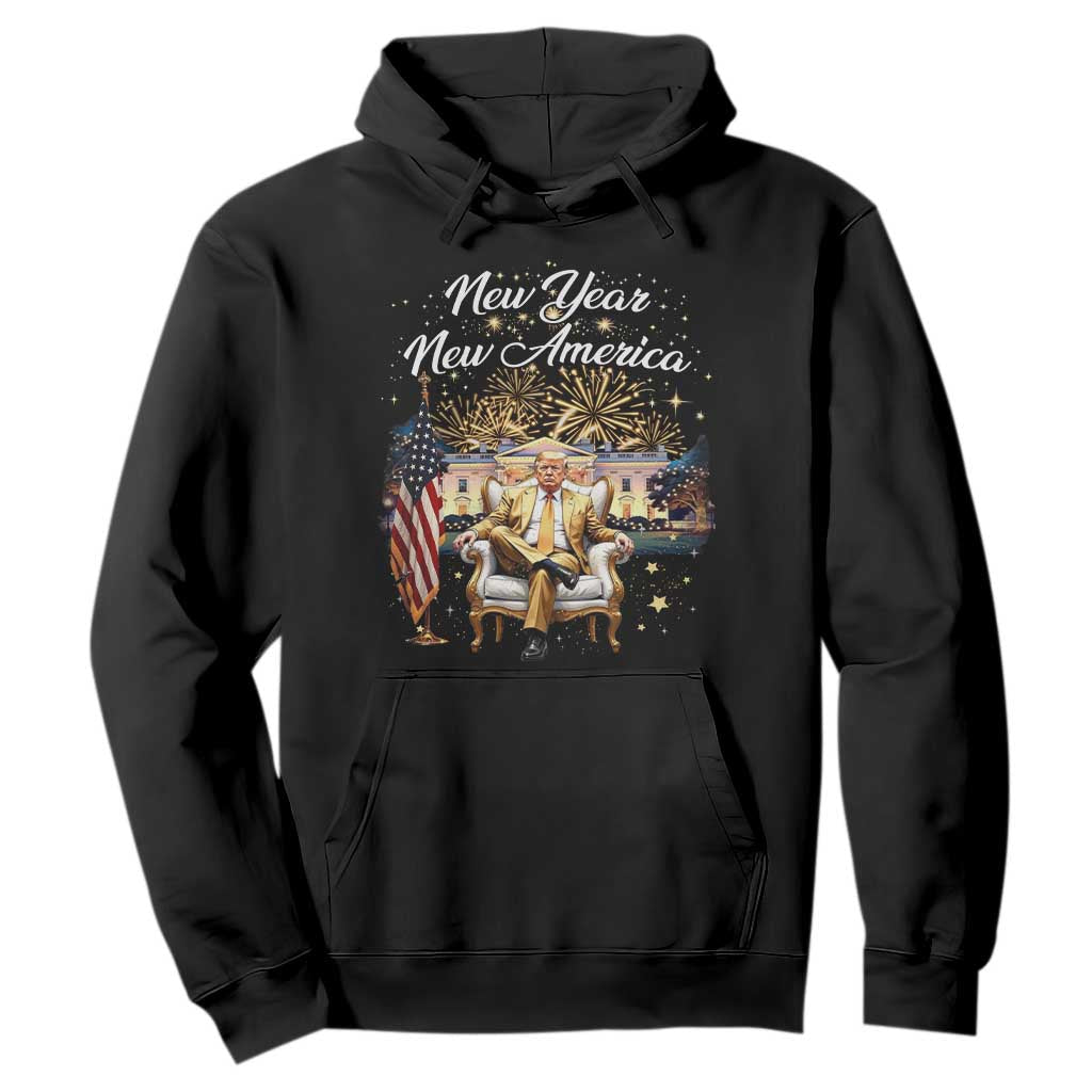Funny Trump New Year New America 2025 Hoodie White House American Flag TS11 Black Print Your Wear