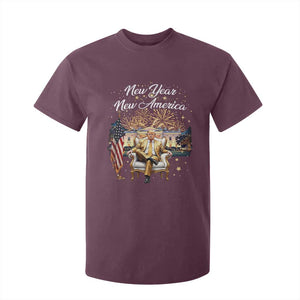 Funny Trump New Year New America 2025 T Shirt For Kid White House American Flag TS11 Maroon Print Your Wear