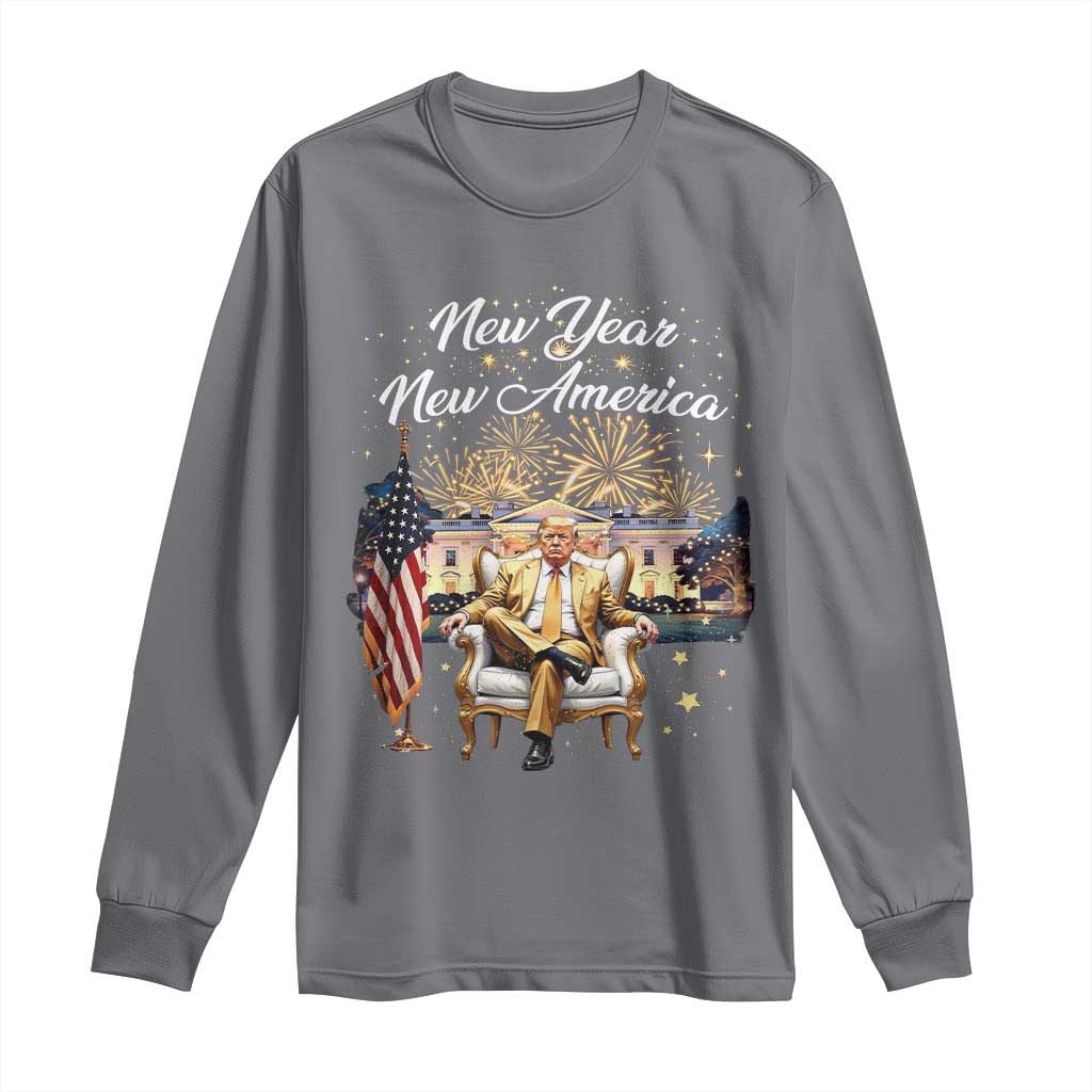 Funny Trump New Year New America 2025 Long Sleeve Shirt White House American Flag TS11 Charcoal Print Your Wear