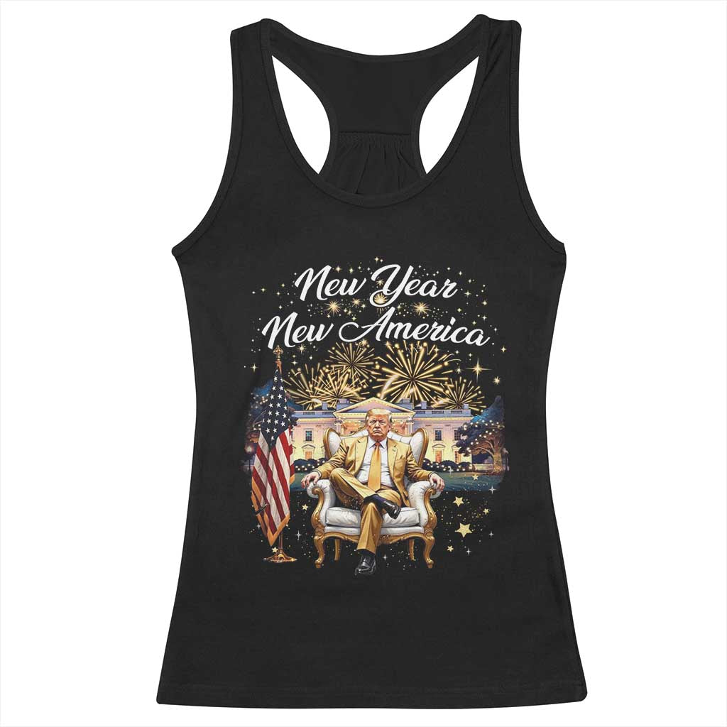 Funny Trump New Year New America 2025 Racerback Tank Top White House American Flag TS11 Black Print Your Wear