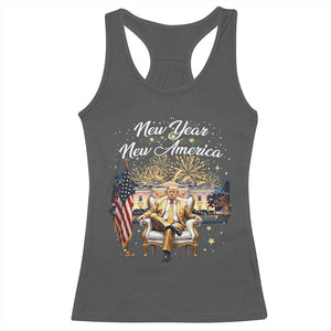 Funny Trump New Year New America 2025 Racerback Tank Top White House American Flag TS11 Dark Heather Print Your Wear