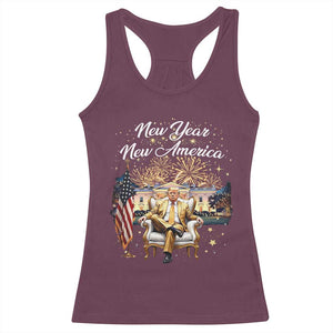 Funny Trump New Year New America 2025 Racerback Tank Top White House American Flag TS11 Maroon Print Your Wear