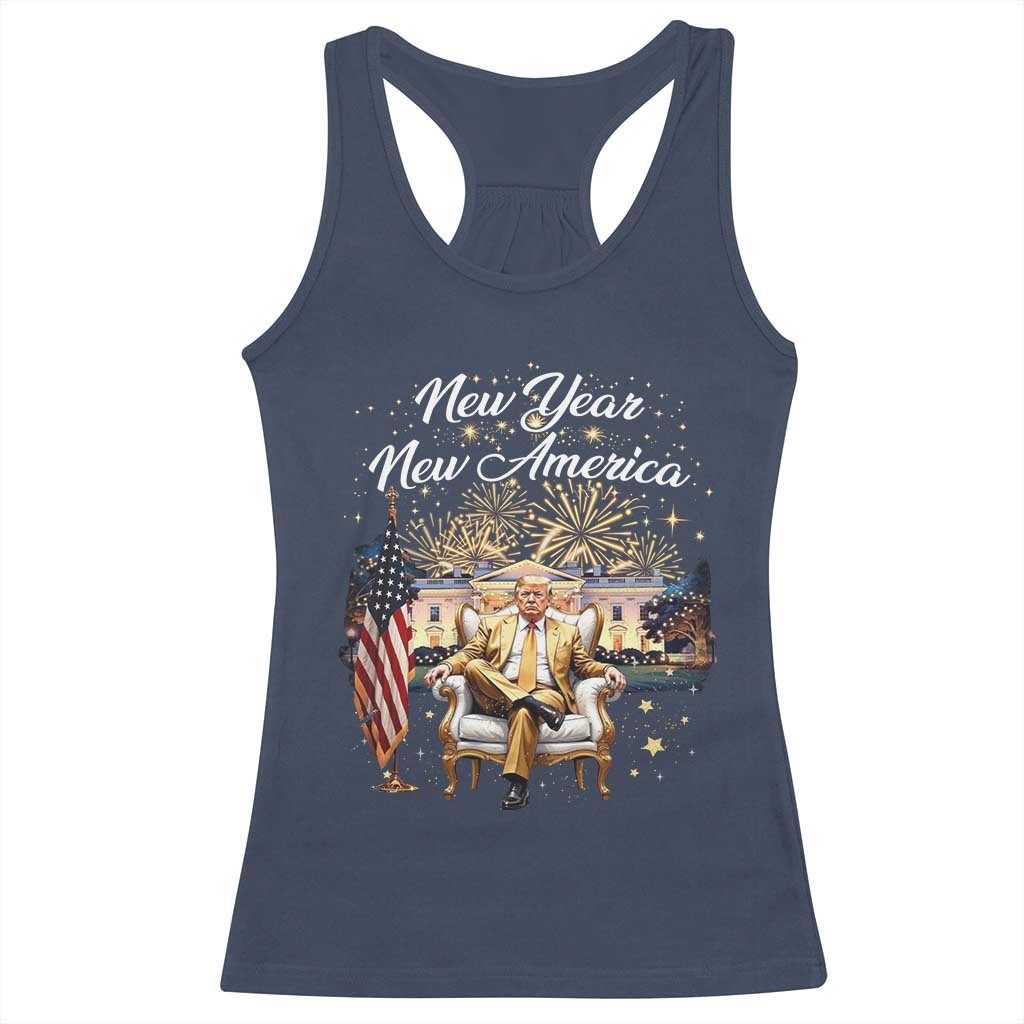 Funny Trump New Year New America 2025 Racerback Tank Top White House American Flag TS11 Navy Print Your Wear