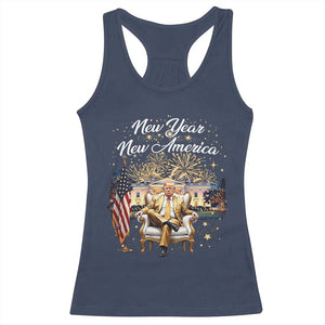Funny Trump New Year New America 2025 Racerback Tank Top White House American Flag TS11 Navy Print Your Wear