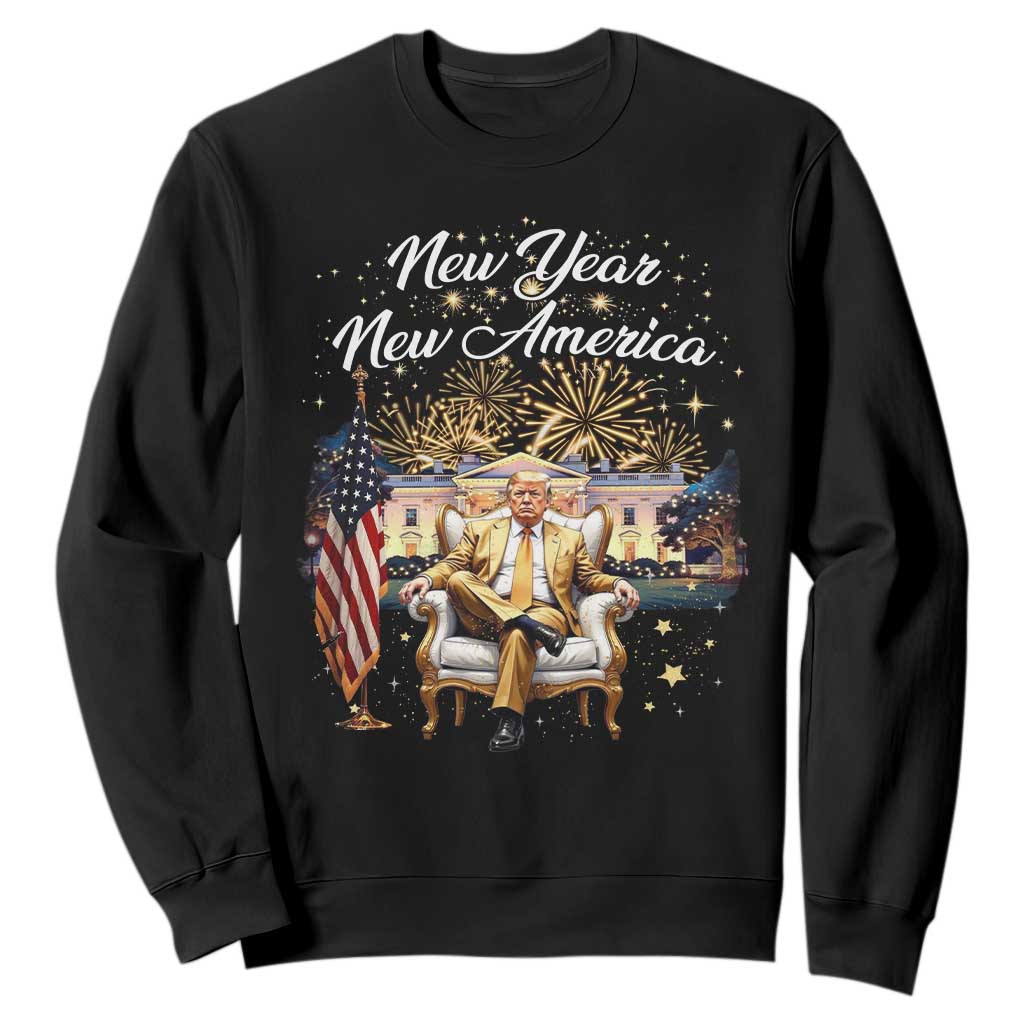 Funny Trump New Year New America 2025 Sweatshirt White House American Flag TS11 Black Print Your Wear