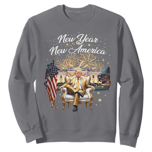 Funny Trump New Year New America 2025 Sweatshirt White House American Flag TS11 Charcoal Print Your Wear