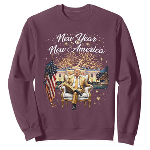 Funny Trump New Year New America 2025 Sweatshirt White House American Flag TS11 Maroon Print Your Wear