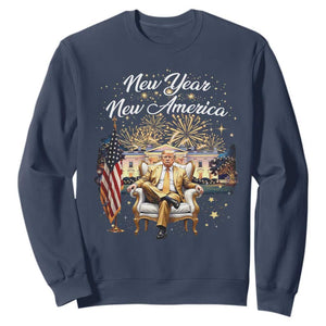 Funny Trump New Year New America 2025 Sweatshirt White House American Flag TS11 Navy Print Your Wear