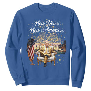 Funny Trump New Year New America 2025 Sweatshirt White House American Flag TS11 Royal Blue Print Your Wear
