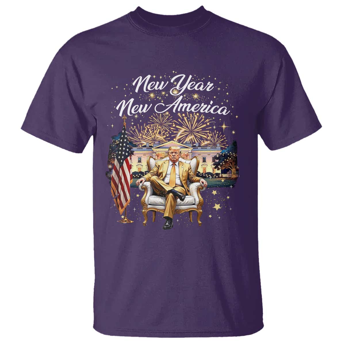 Funny Trump New Year New America 2025 T Shirt White House American Flag TS11 Purple Print Your Wear