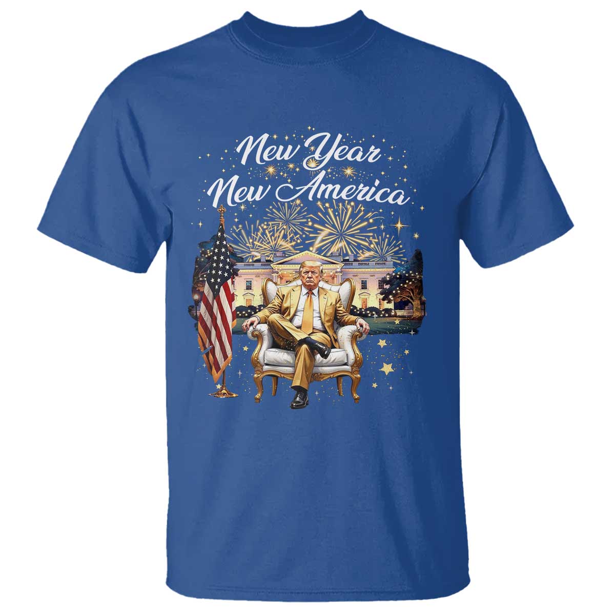 Funny Trump New Year New America 2025 T Shirt White House American Flag TS11 Royal Blue Print Your Wear