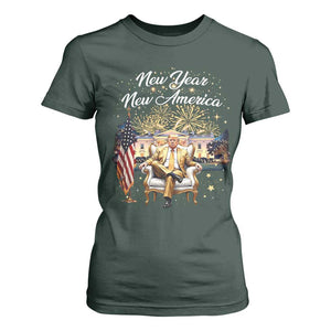 Funny Trump New Year New America 2025 T Shirt For Women White House American Flag TS11 Dark Forest Green Print Your Wear
