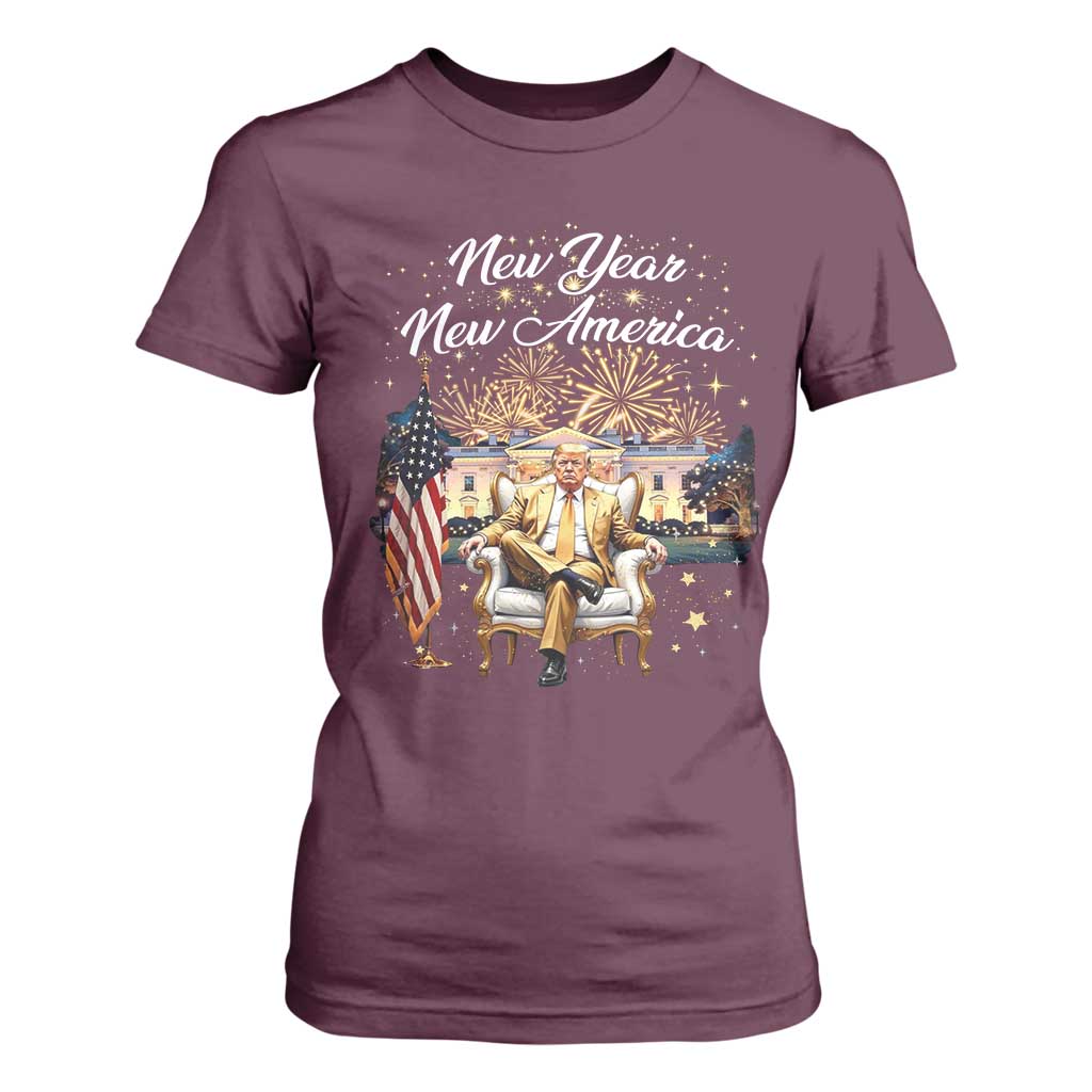 Funny Trump New Year New America 2025 T Shirt For Women White House American Flag TS11 Maroon Print Your Wear