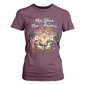 Funny Trump New Year New America 2025 T Shirt For Women White House American Flag TS11 Maroon Print Your Wear