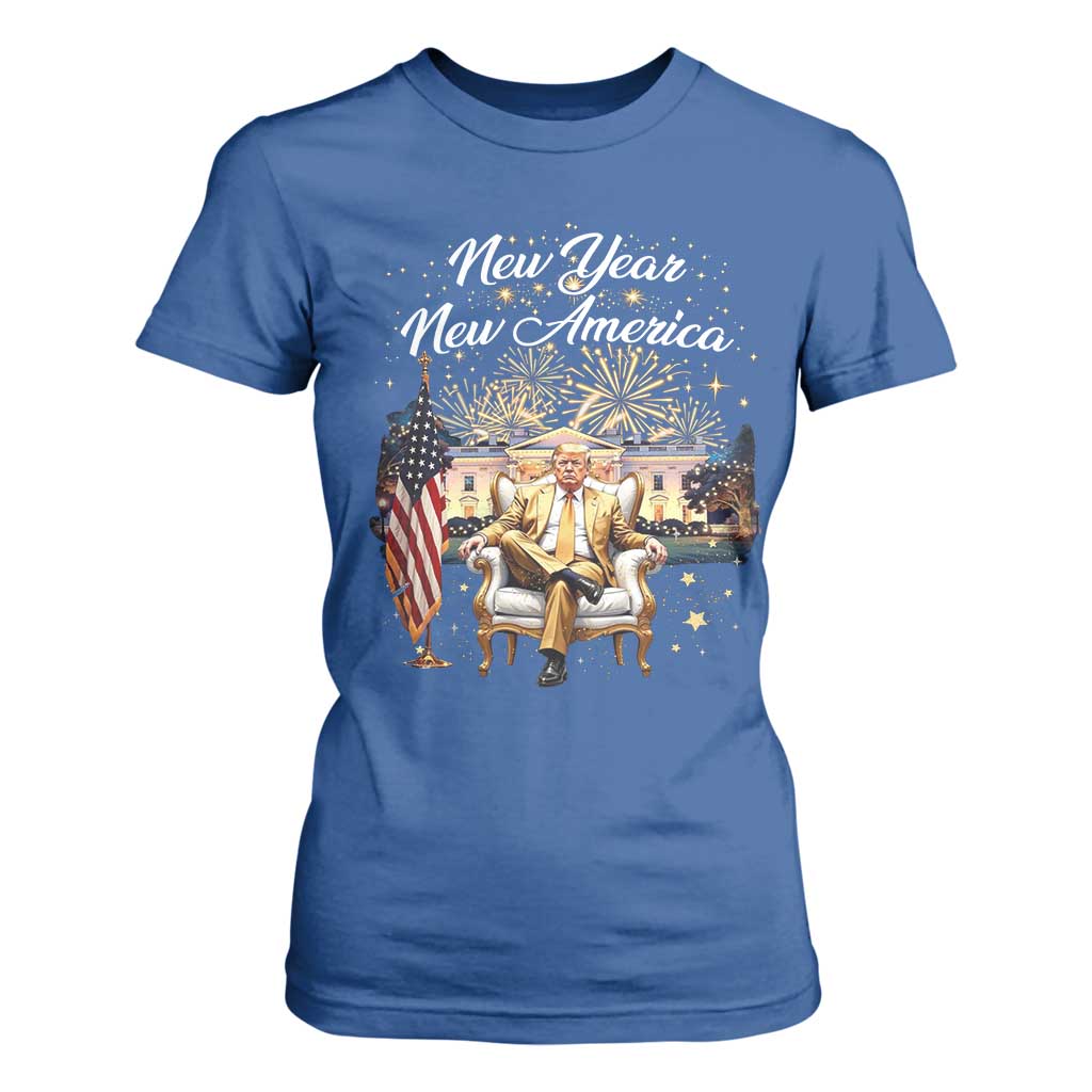 Funny Trump New Year New America 2025 T Shirt For Women White House American Flag TS11 Royal Blue Print Your Wear