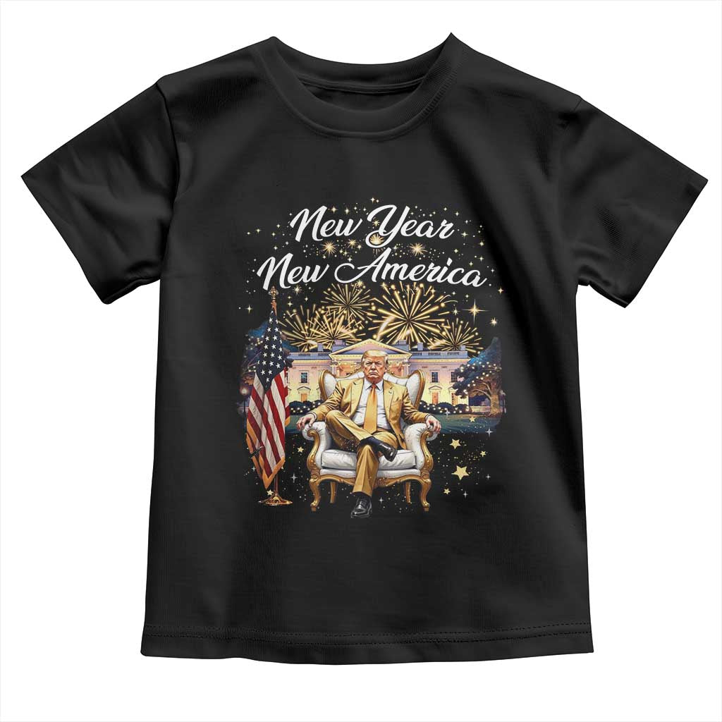 Funny Trump New Year New America 2025 Toddler T Shirt White House American Flag TS11 Black Print Your Wear