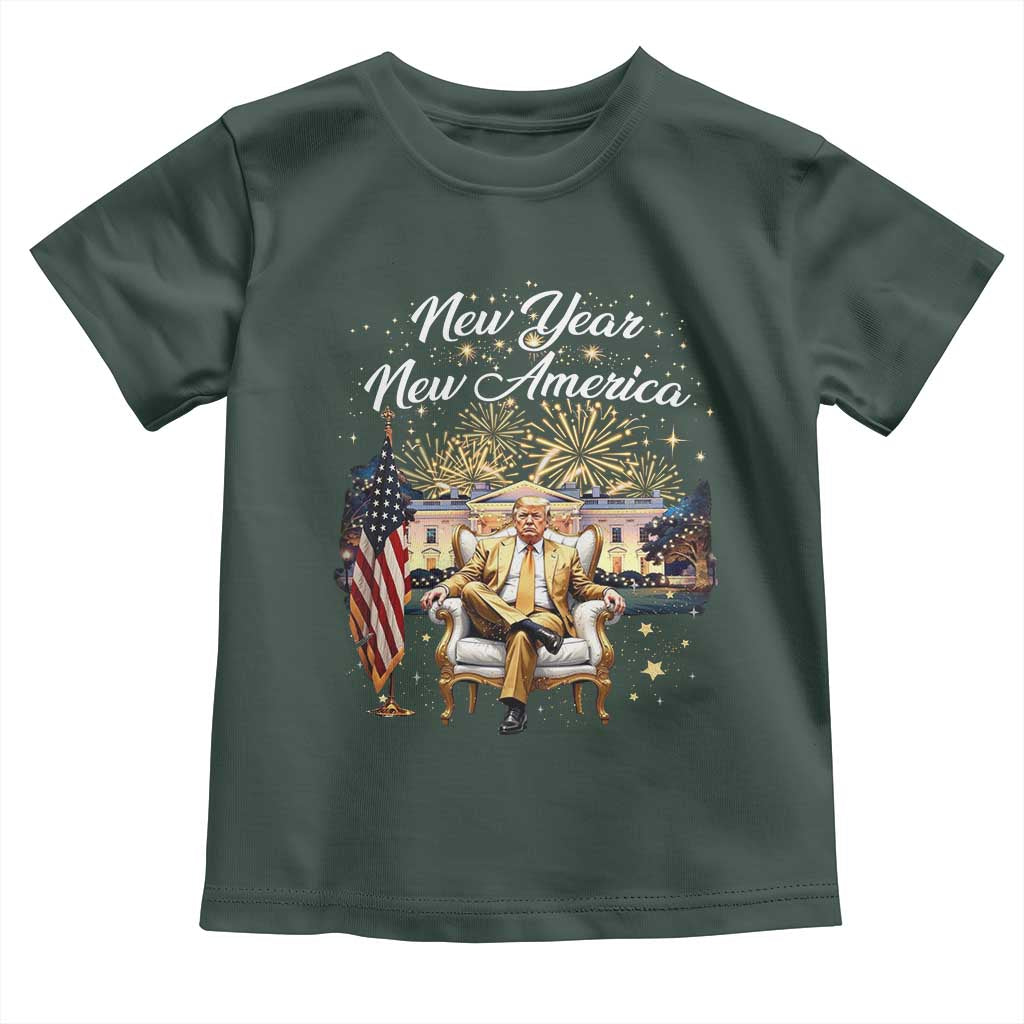 Funny Trump New Year New America 2025 Toddler T Shirt White House American Flag TS11 Dark Forest Green Print Your Wear