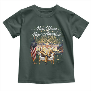 Funny Trump New Year New America 2025 Toddler T Shirt White House American Flag TS11 Dark Forest Green Print Your Wear