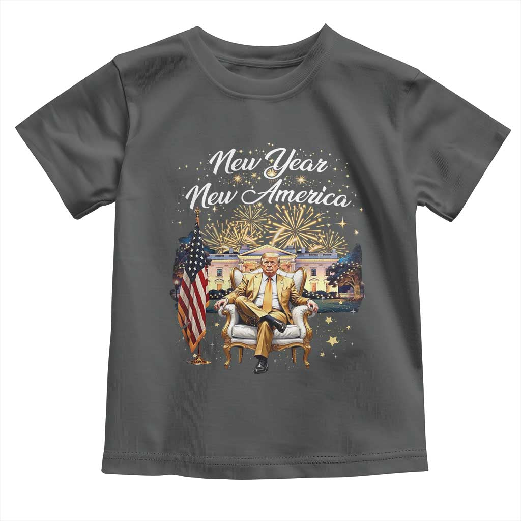 Funny Trump New Year New America 2025 Toddler T Shirt White House American Flag TS11 Dark Heather Print Your Wear