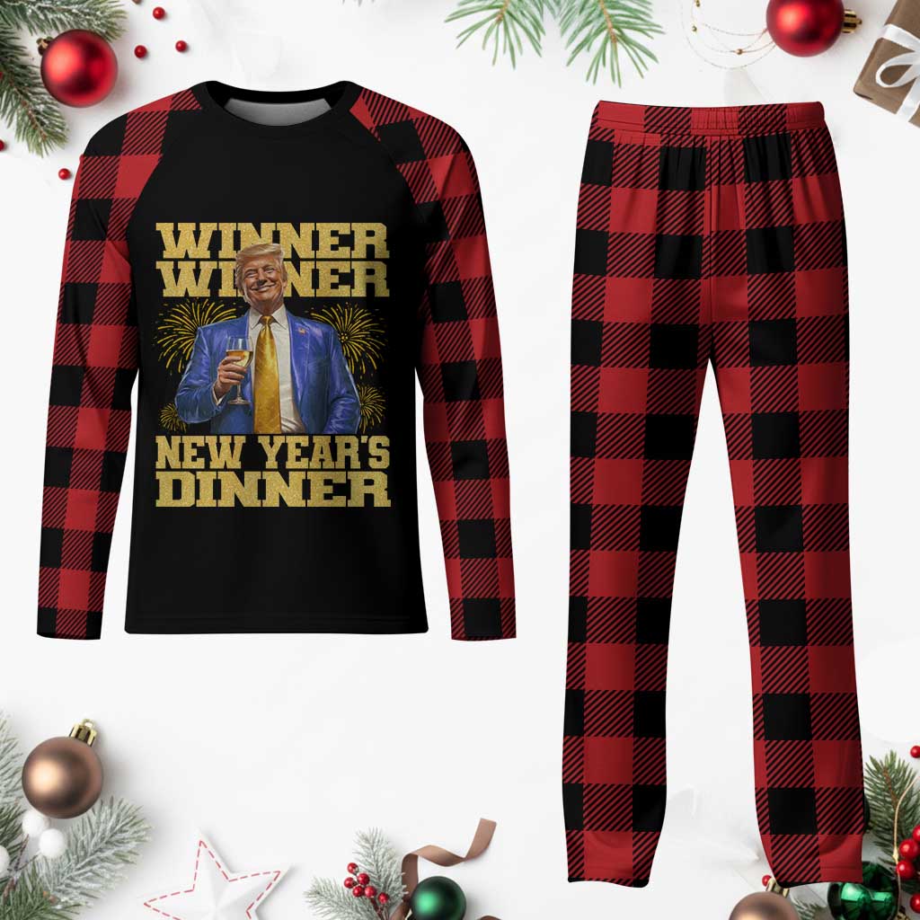Funny Trump New Year 2025 Plaid Pajama Set Winner Winner New Year's Dinner Champagne TS11 Buffalo Plaid Print Your Wear