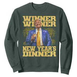 Funny Trump New Year 2025 Sweatshirt Winner Winner New Year's Dinner Champagne TS11 Dark Forest Green Print Your Wear