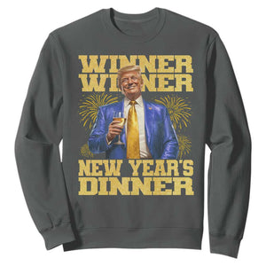 Funny Trump New Year 2025 Sweatshirt Winner Winner New Year's Dinner Champagne TS11 Dark Heather Print Your Wear