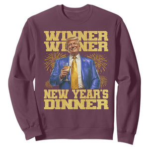 Funny Trump New Year 2025 Sweatshirt Winner Winner New Year's Dinner Champagne TS11 Maroon Print Your Wear