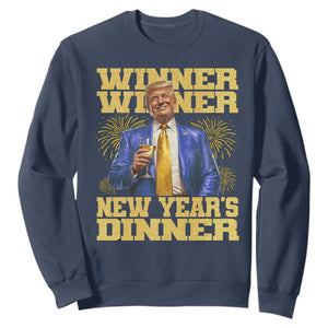 Funny Trump New Year 2025 Sweatshirt Winner Winner New Year's Dinner Champagne TS11 Navy Print Your Wear